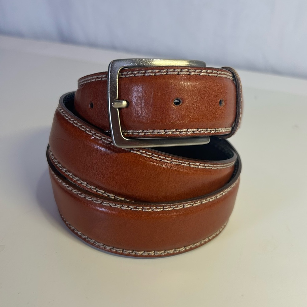 Genuine Leather Belt Made in Italy, Silver Buckle, Tan/ Caramel 38-42”